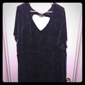 Navy Blue Midi Dress with Velvet Print